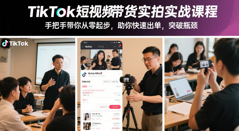 TikTok短视频带货实拍实战课程，手把手带你从零起步，助你快速出单，突破瓶颈-吾爱云课堂