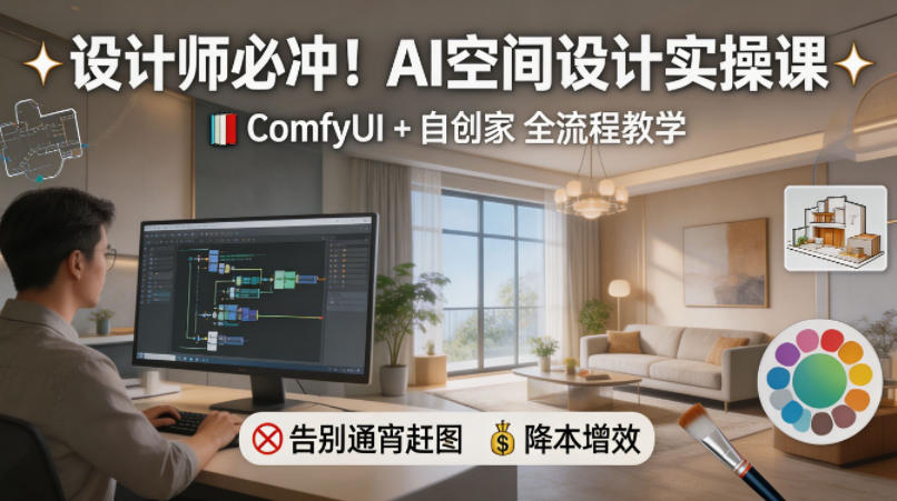 设计师必冲！AI空间设计实操课，ComfyUI+自创家全教学，告别通宵赶图，降本增效-吾爱云课堂