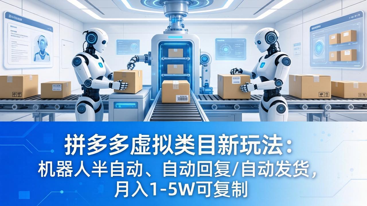 拼多多虚拟类目新玩法：机器人半自动、自动回复 /自动发货，月入 1-5W 可复制-吾爱云课堂