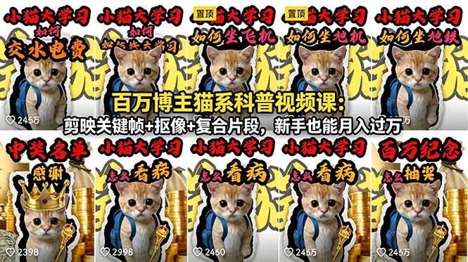 百万博主猫系科普视频课：剪映关键帧+抠像+复合片段，新手也能月入过万-吾爱云课堂