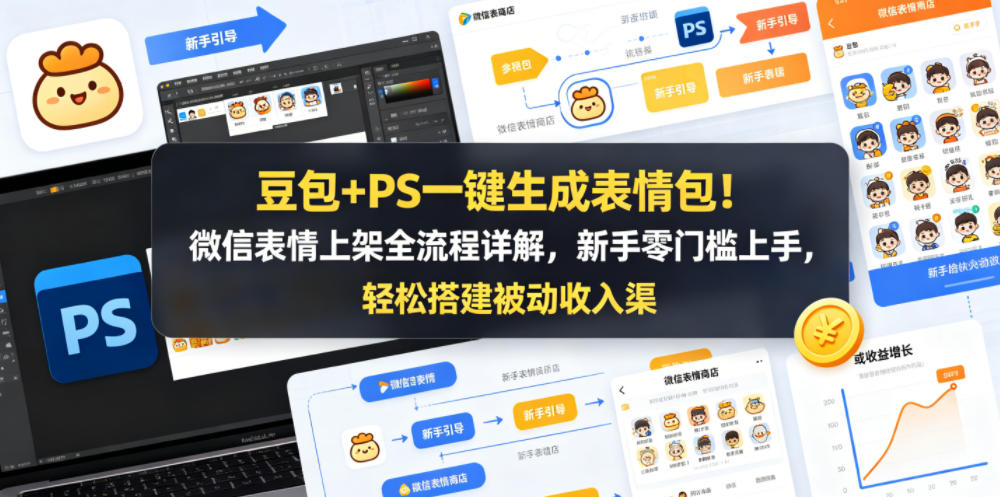 豆包+PS一键生成表情包！微信表情上架全流程详解，新手零门槛上手，轻松搭建被动收入渠道-吾爱云课堂