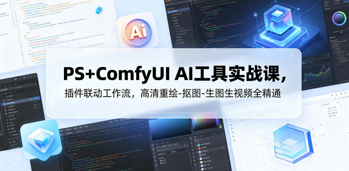 PS+ComfyUI AI工具实战课，插件联动工作流，高清重绘-抠图-生图生视频全精通-吾爱云课堂