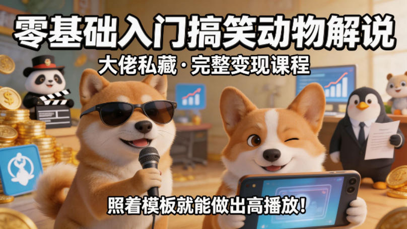 零基础入门搞笑动物解说，大佬私藏完整变现课程，照着模板就能做出高播放-吾爱云课堂