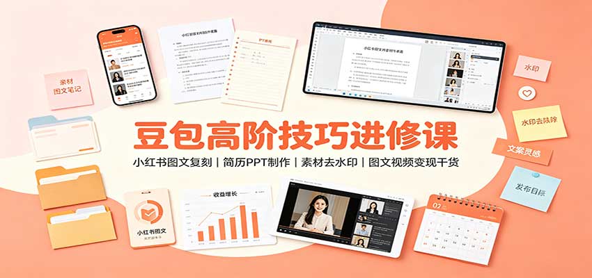 豆包高阶技巧进修课：小红书图文复刻，简历PPT制作，素材去水印，图文视频变现干货-吾爱云课堂