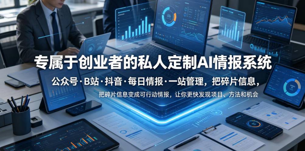 专属于创业者的私人定制AI情报系统，公众号·B站·抖音·每日情报·一站管理，把碎片信息变成可行动情报，让你更快发现项目、方法和机会-吾爱云课堂