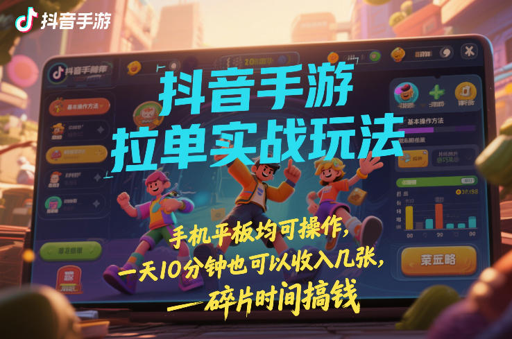 抖音手游拉单实战玩法，手机平板均可操作，一天10分钟也可以收入几张，碎片时间搞钱【揭秘】-吾爱云课堂