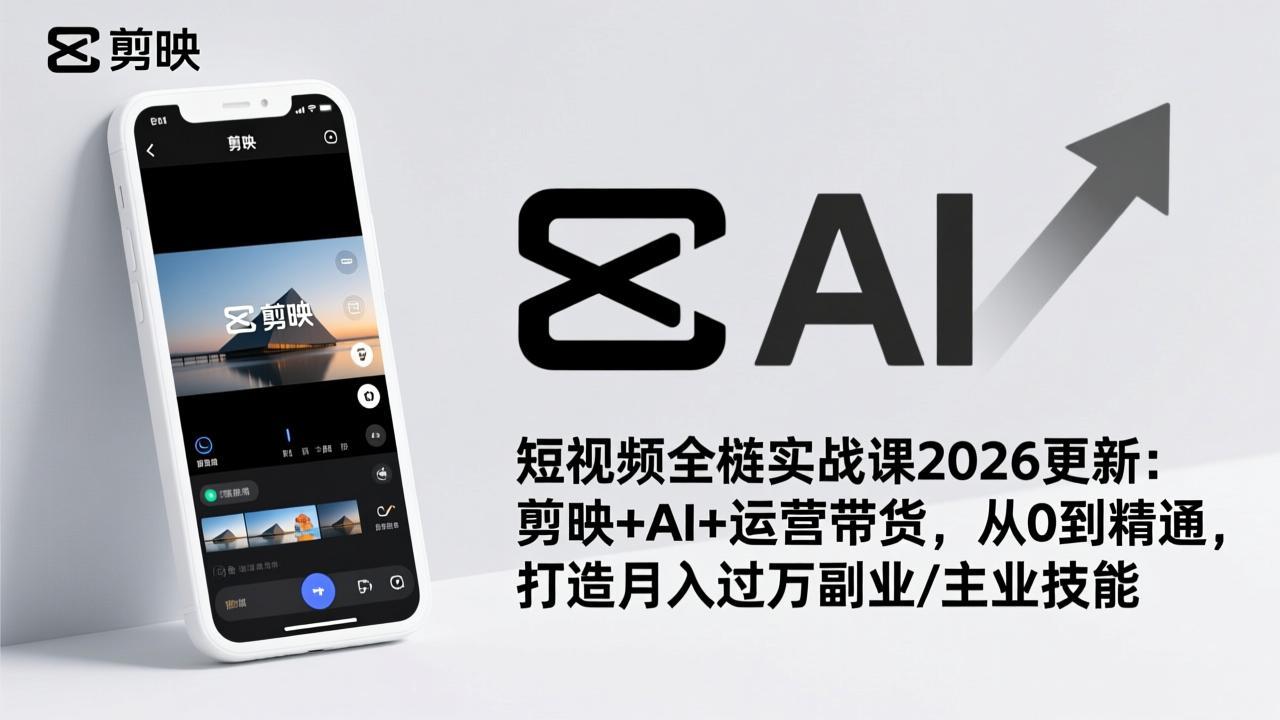短视频全栈实战课2026更新：剪映+AI+运营带货，从0到精通，打造月入过万副业/主业技能-吾爱云课堂