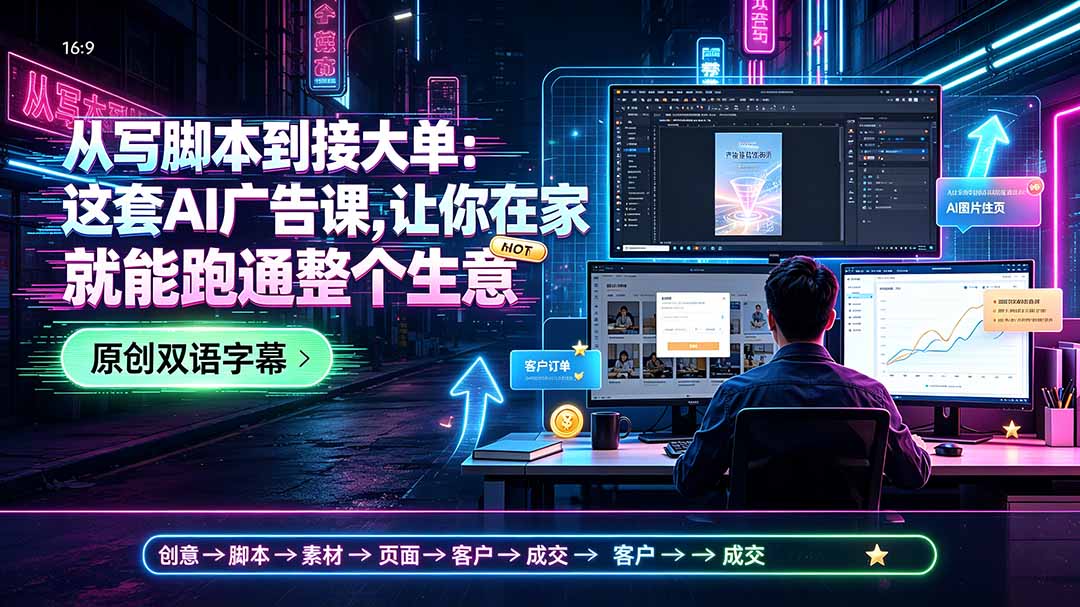 从写脚本到接大单：这套AI广告课，让你在家就能跑通整个生意【原创双语字幕】-吾爱云课堂