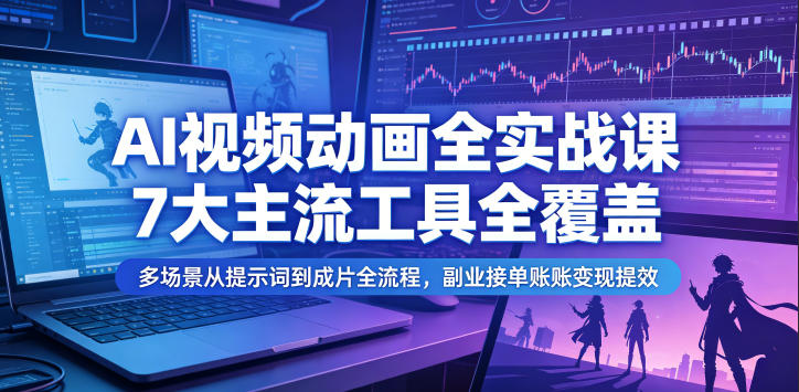 AI视频动画全实战课，7大主流工具全覆盖，多场景从提示词到成片全流程，副业接单账号变现提效-吾爱云课堂