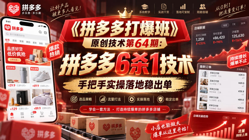 《拼多多打爆班》原创技术第64期：拼多多6杀1技术，手把手实操落地稳出单-吾爱云课堂