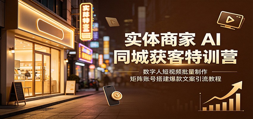 实体商家AI同城获客特训营:数字人短视频批量制作,矩阵账号搭建爆款文案引流教程-吾爱云课堂