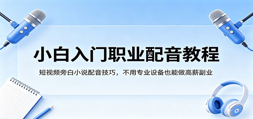 小白入门职业配音教程,短视频旁白小说配音技巧,不用专业设备也能做高薪副业-吾爱云课堂