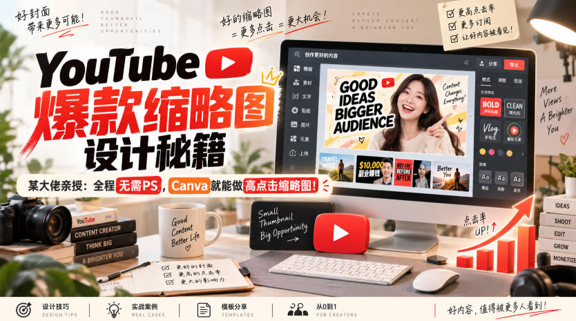 YouTube爆款缩略图设计秘籍，某油管大佬(610万订阅者)亲授，全程无需PS，Canva就能做高点击缩略图！【原创双语字幕】-吾爱云课堂