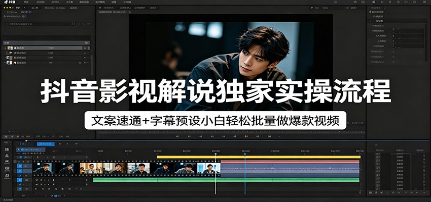 抖音影视解说独家实操流程，文案速通+字幕预设小白轻松批量做爆款视频-吾爱云课堂