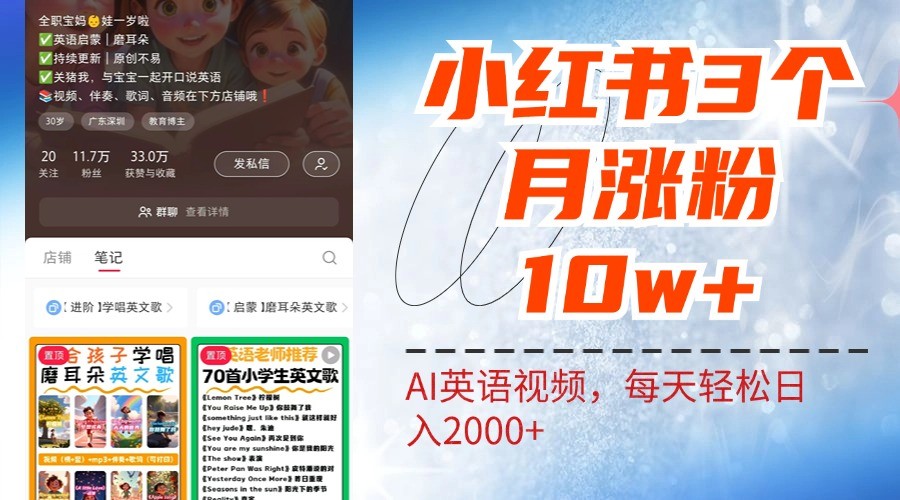 小红书三个月涨粉10W,AI英语视频0成本制作,每天轻松日入2000+-吾爱云课堂