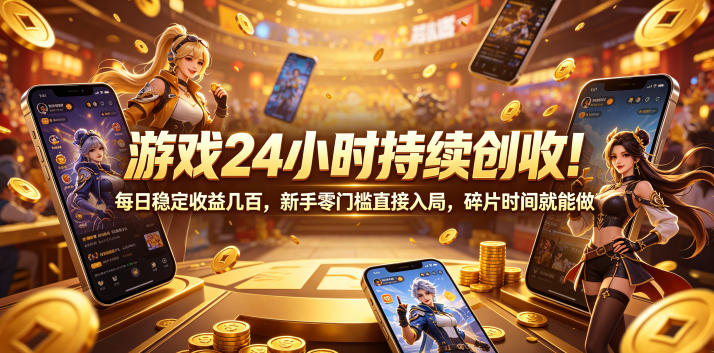 游戏24小时持续创收！每日稳定收益几百，新手零门槛直接入局，碎片时间就能做【揭秘】-吾爱云课堂