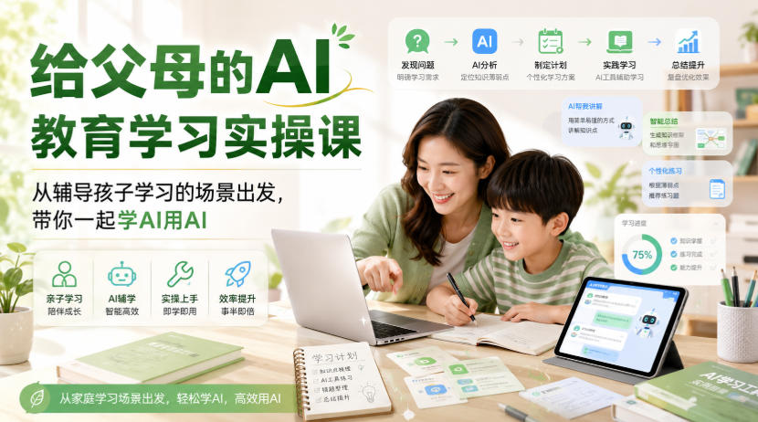 给父母的AI教育学习实操课，从辅导孩子学习的场景出发，带你一起学AI用AI-吾爱云课堂