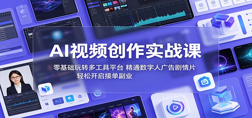 AI视频创作实战课：零基础玩转多工具平台，精通数字人广告、剧情片，轻松开启接单副业-吾爱云课堂