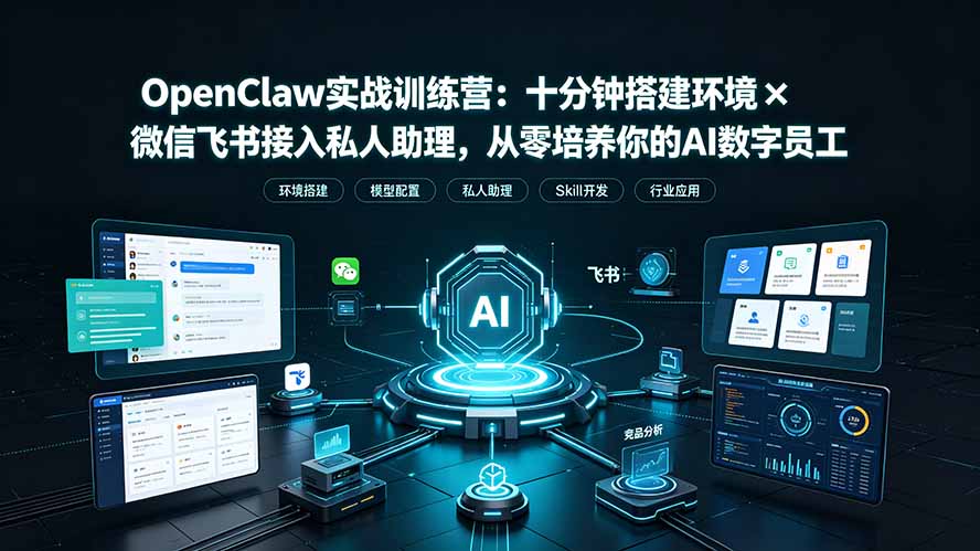 OpenClaw实战特训营:十分钟搭建环境×微信飞书接入私人助理,从零培养你的AI数字员工-吾爱云课堂