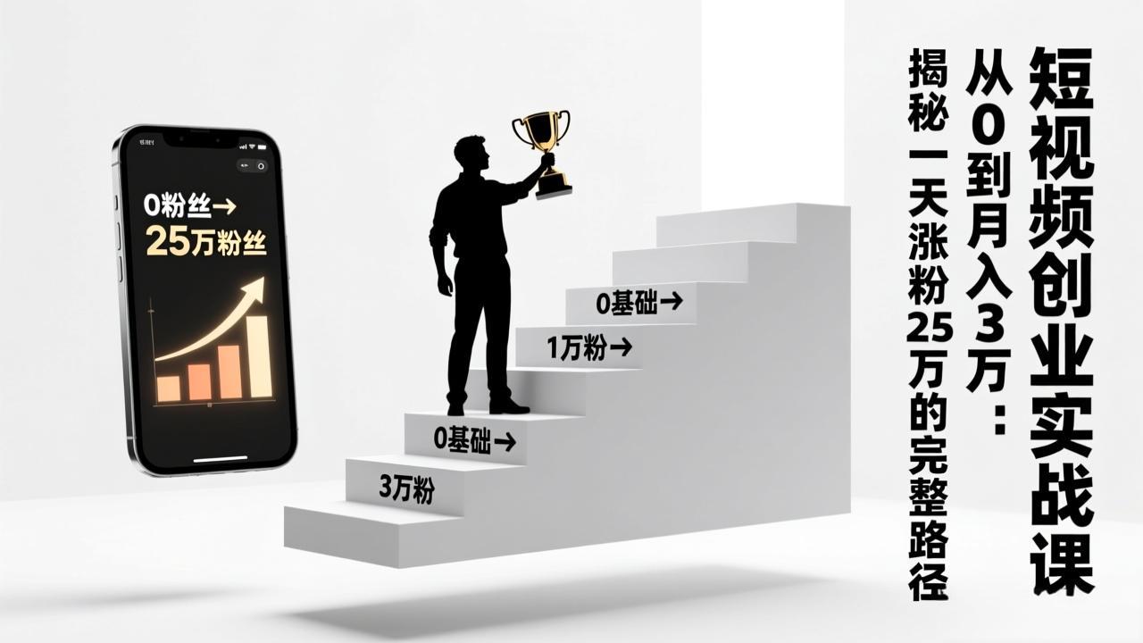 短视频创业实战课：从0到月入3万：揭秘一天涨粉25万的完整路径-吾爱云课堂