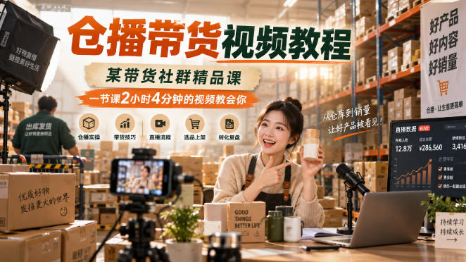仓播带货视频教程，某带货社群精品课，一节课2小时4分钟的视频教会你-吾爱云课堂