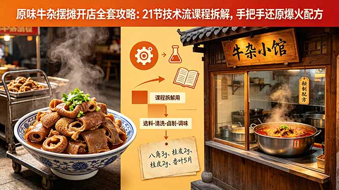 原味牛杂摆摊开店全套攻略：21节技术流课程拆解，手把手还原爆火配方-吾爱云课堂