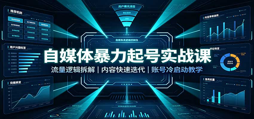 自媒体暴力起号实战课：流量逻辑拆解，内容快速迭代，账号冷启动教学-吾爱云课堂