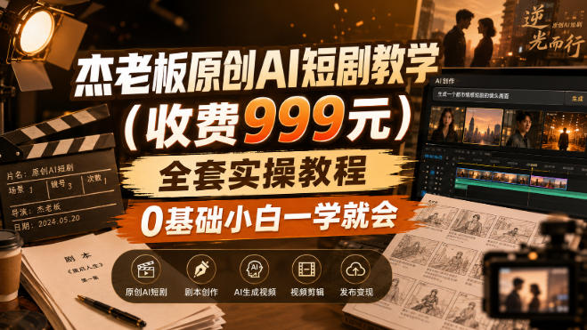 杰老板原创AI短剧教学(收费999元)，全套实操教程，0基础小白一学就会，非搬运技术-吾爱云课堂