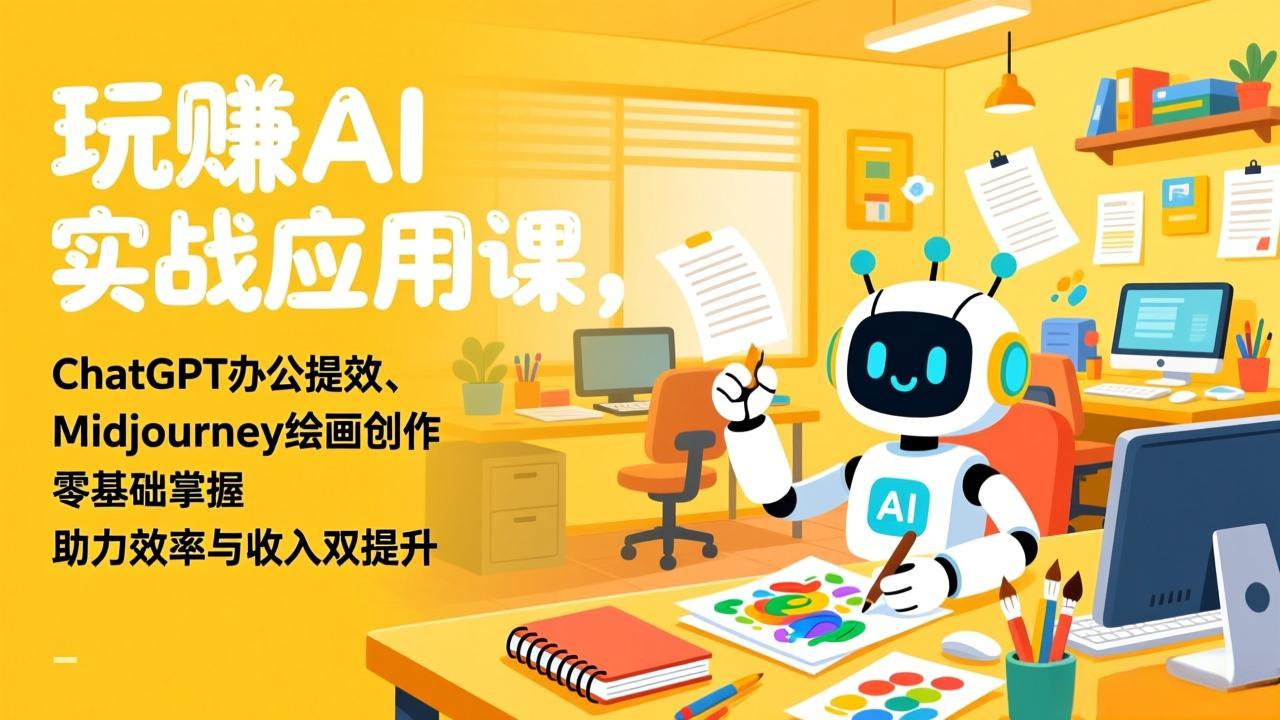 玩赚AI实战应用课，ChatGPT办公提效、Midjourney绘画创作，零基础掌握，助力效率与收入双提升-吾爱云课堂