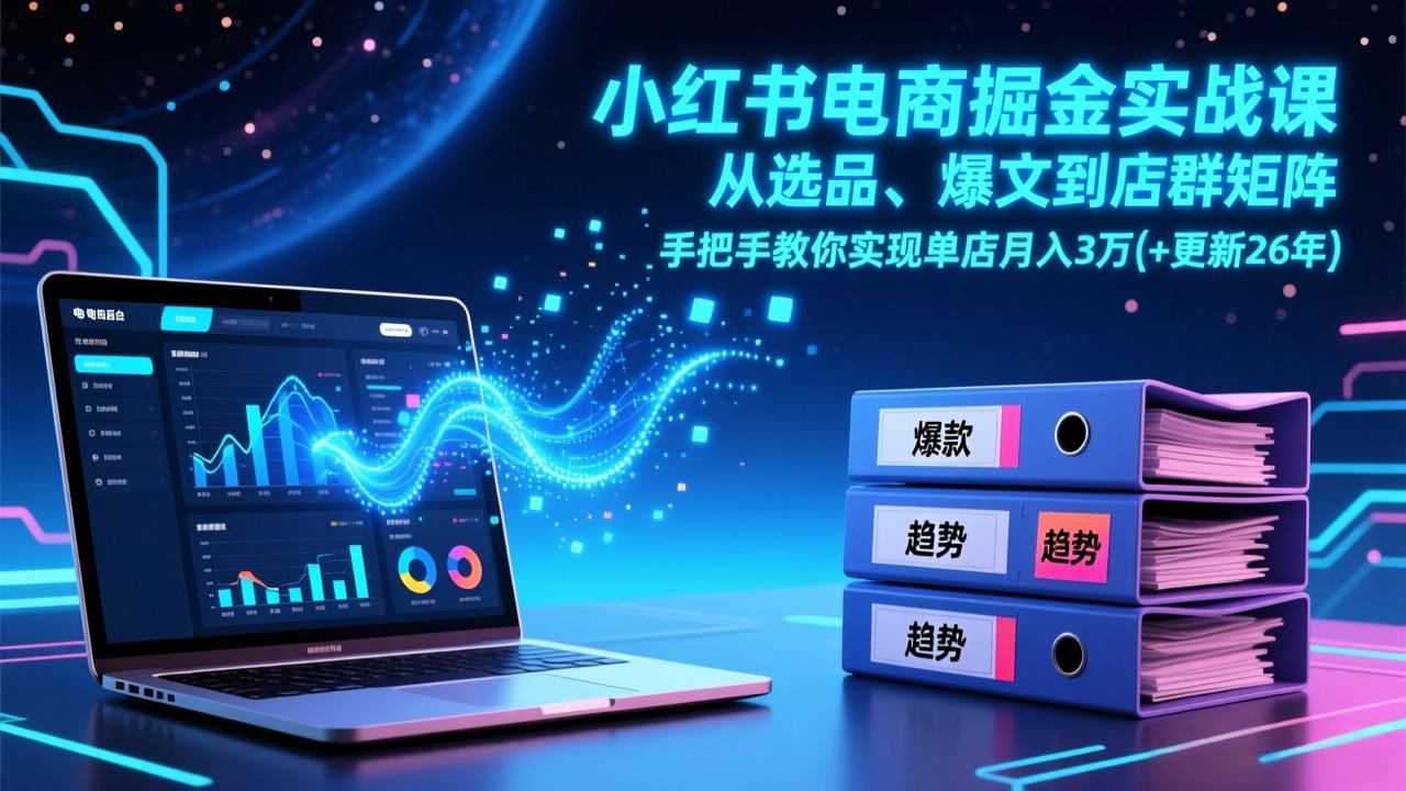 小红书电商掘金实战课，从选品、爆文到店群矩阵，手把手教你实现单店月入3万+(更新26年-吾爱云课堂