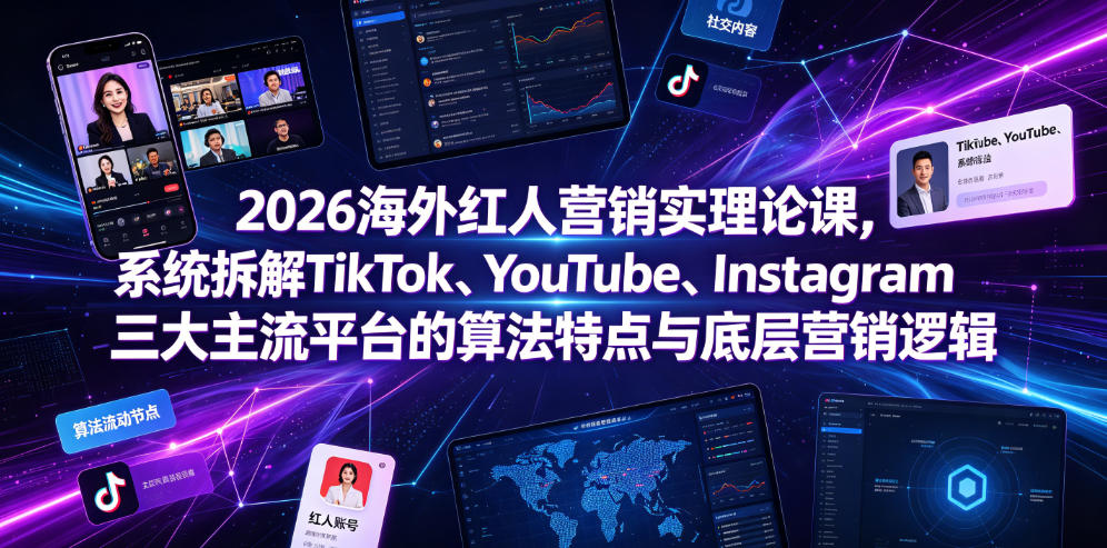 2026海外红人营销实理论课，系统拆解TikTok、YouTube、Instagram三大主流平台的算法特点与底层营销逻辑-吾爱云课堂