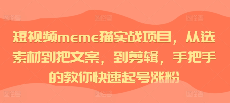 短视频meme猫实战项目，从选素材到把文案，到剪辑，手把手的教你快速起号涨粉-吾爱云课堂
