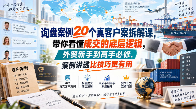 询盘案例20个真客户案拆解课，带你看懂成交的底层逻辑，外贸新手到高手必修，案例讲透比技巧更有用-吾爱云课堂