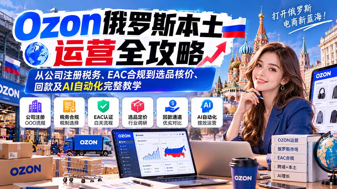 Ozon俄罗斯本土运营全攻略：从公司注册税务、EAC合规到选品核价、回款及AI自动化完整教学-吾爱云课堂