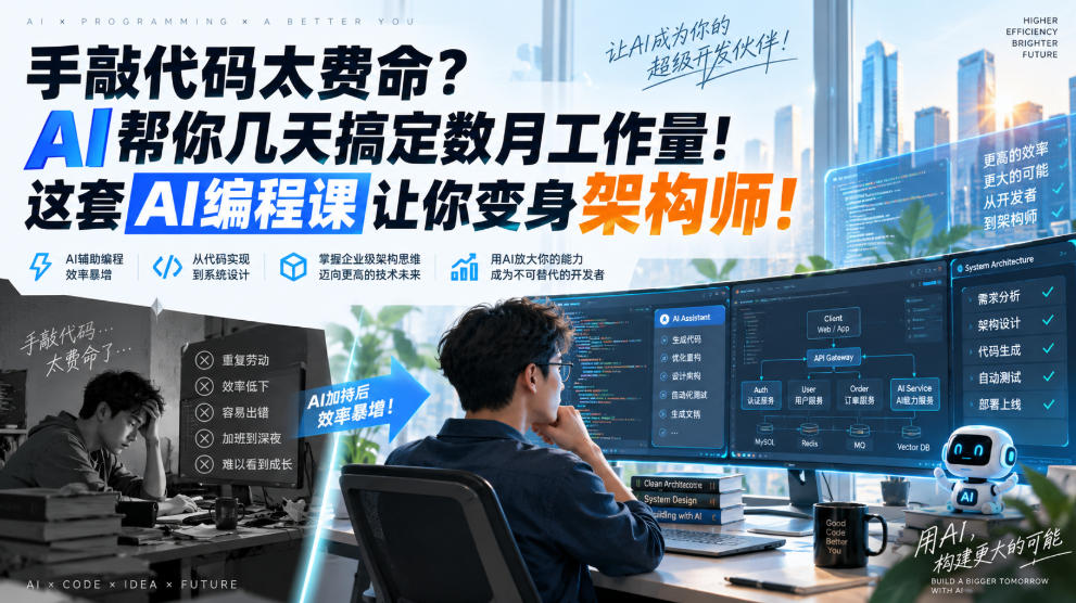 手敲代码太费命？AI帮你几天搞定数月工作量！这套AI编程课让你变身架构师！【原创双语字幕】-吾爱云课堂