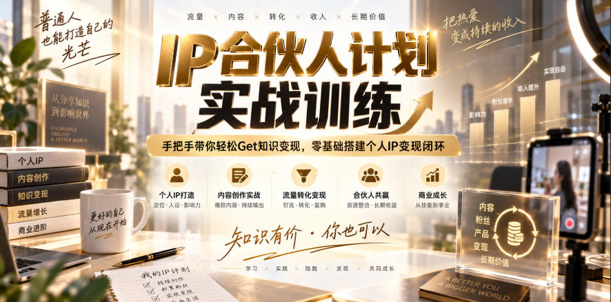 IP合伙人计划实战训练，手把手带你轻松Get知识变现，零基础搭建个人IP变现闭环(更新260908)-吾爱云课堂