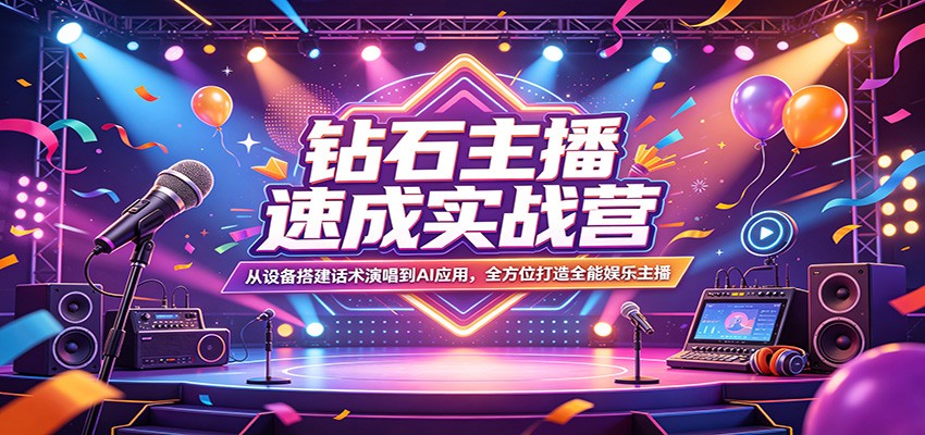 钻石主播速成实战营：从设备搭建话术演唱到AI应用，全方位打造全能娱乐主播-吾爱云课堂