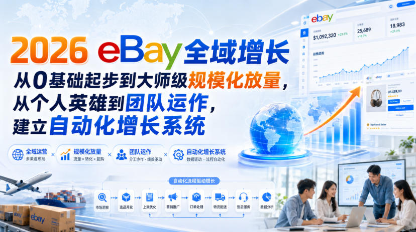 2026 eBay全域增长，从0基础起步到大师级规模化放量，从个人英雄到团队运作，建立自动化增长系统-吾爱云课堂