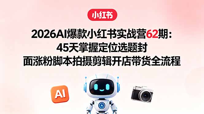 2026AI爆款小红书实战营62期：45天掌握定位选题封面涨粉脚本拍摄剪辑开店带货全流程-吾爱云课堂