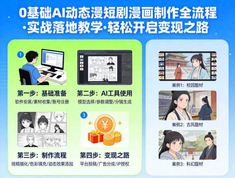 0基础AI动态漫短剧漫画制作全流程，实战落地教学，轻松开启变现之路-吾爱云课堂