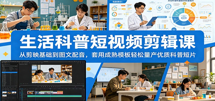 生活科普短视频剪辑课：从剪映基础到图文配音，套用成熟模板轻松量产优质科普短片-吾爱云课堂