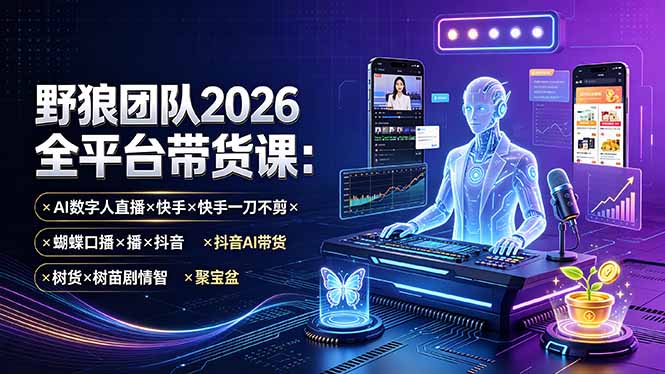 野狼团队2026全平台带货课-7月：AI数字人直播×快手一刀不剪×蝴蝶口播×抖音AI带货×树苗剧情智剪×聚宝盆-吾爱云课堂