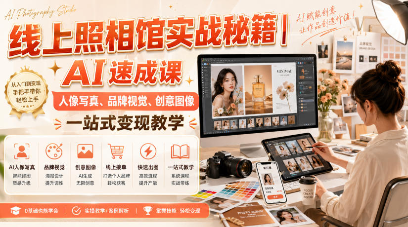 线上照相馆实战秘籍｜AI速成课，人像写真、品牌视觉、创意图像一站式变现教学-吾爱云课堂