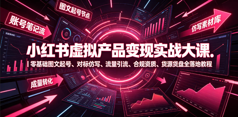 小红书虚拟产品变现实战大课｜零基础图文起号、对标仿写、流量引流、合规资质、货源货盘全落地教程-吾爱云课堂
