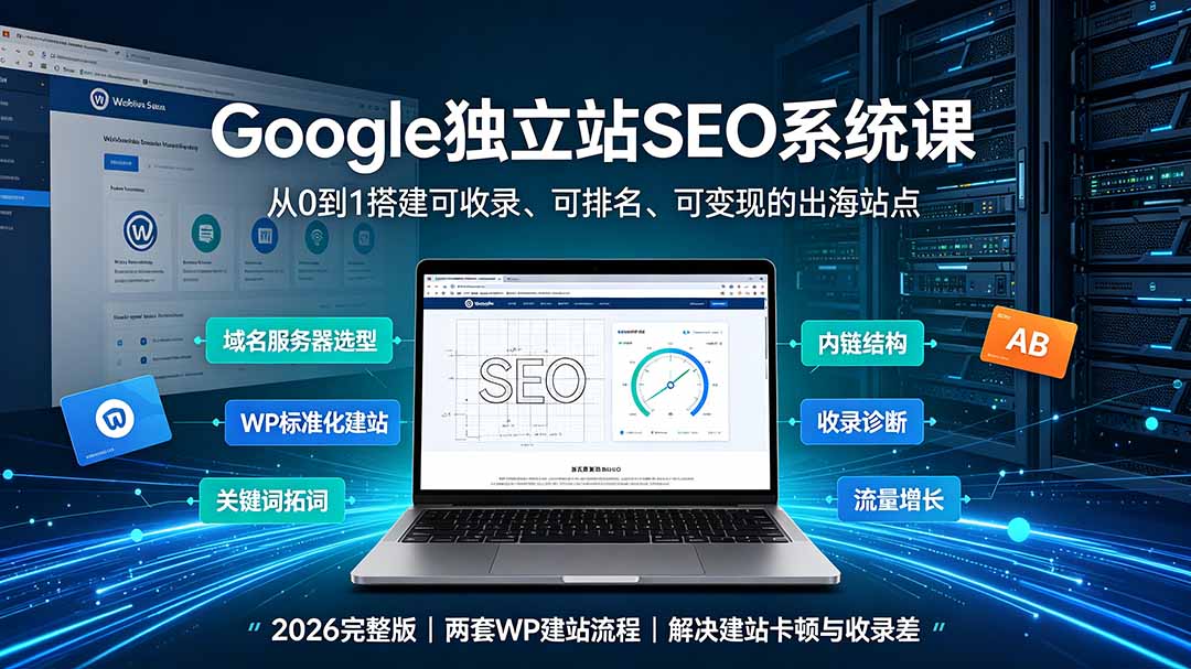 Google独立站SEO-7月系统课:出海基建×WordPress建站×AI内容生产×站内外优化×Search Console×AdSense变现-吾爱云课堂