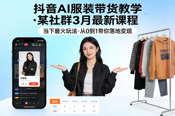 抖音AI服装带货教学，某社群3月最新课程，当下最火玩法，从0到1带你落地变现-吾爱云课堂