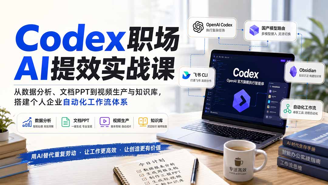Codex职场AI提效实战课：从数据分析、文档PPT到视频生产与知识库，搭建个人企业自动化工作流体系-吾爱云课堂