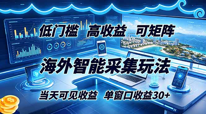 海外智能采集玩法，低门槛高单价可矩阵，当天可见收益，单窗口30+-吾爱云课堂