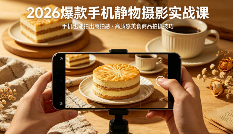 2026爆款手机静物摄影实战课，手机也能拍出商拍感，学会拍出高质感美食商品-吾爱云课堂