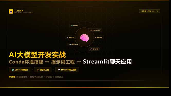 AI大模型开发实战：Conda环境搭建→提示词工程→Streamlit聊天应用，零基础到项目落地-吾爱云课堂